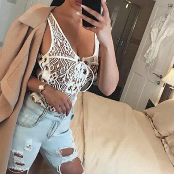 MK Boutique Tops - Last Large • Lace Up Bodysuit